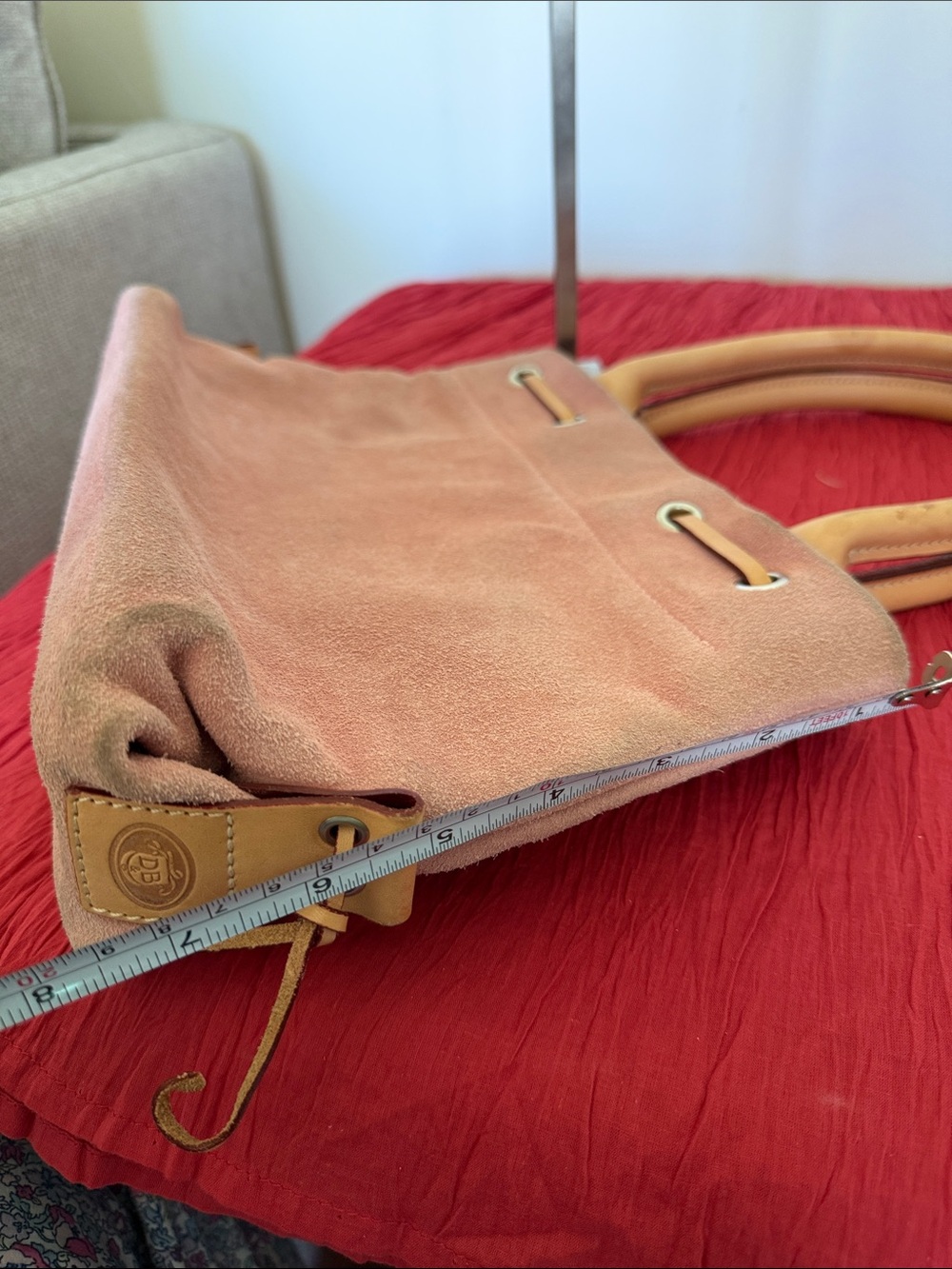 Dooney & Bourke Dusty Rose Suede Tote with Tan Leather Trim - Picture 15 of 16